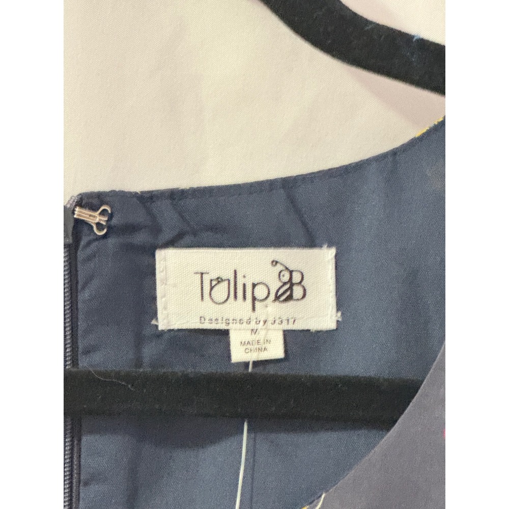 Tulip B Dancing Fruit Print Dress Womens Medium Navy Blue Novelty Fit Flare NWT - Picture 6 of 10